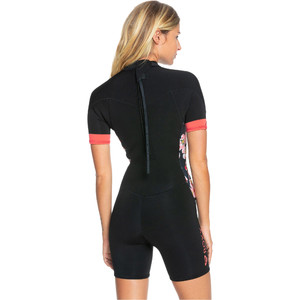 2021 Roxy Womens Syncro 2/2mm Back Zip Spring Shorty Wetsuit ERJW503014 - Black / Bright Coral